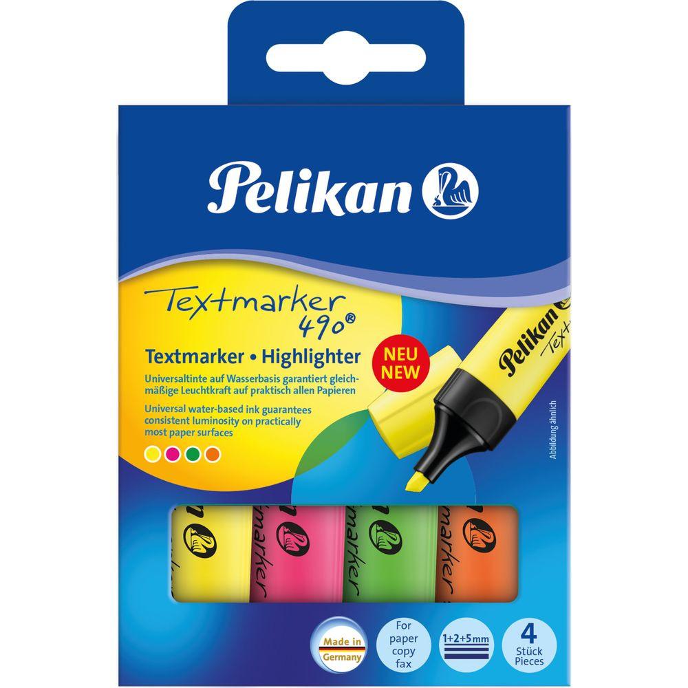 Pelikan  Pelikan Textmarker 490 evidenziatore 4 pz Verde, Arancione, Rosa, Giallo 