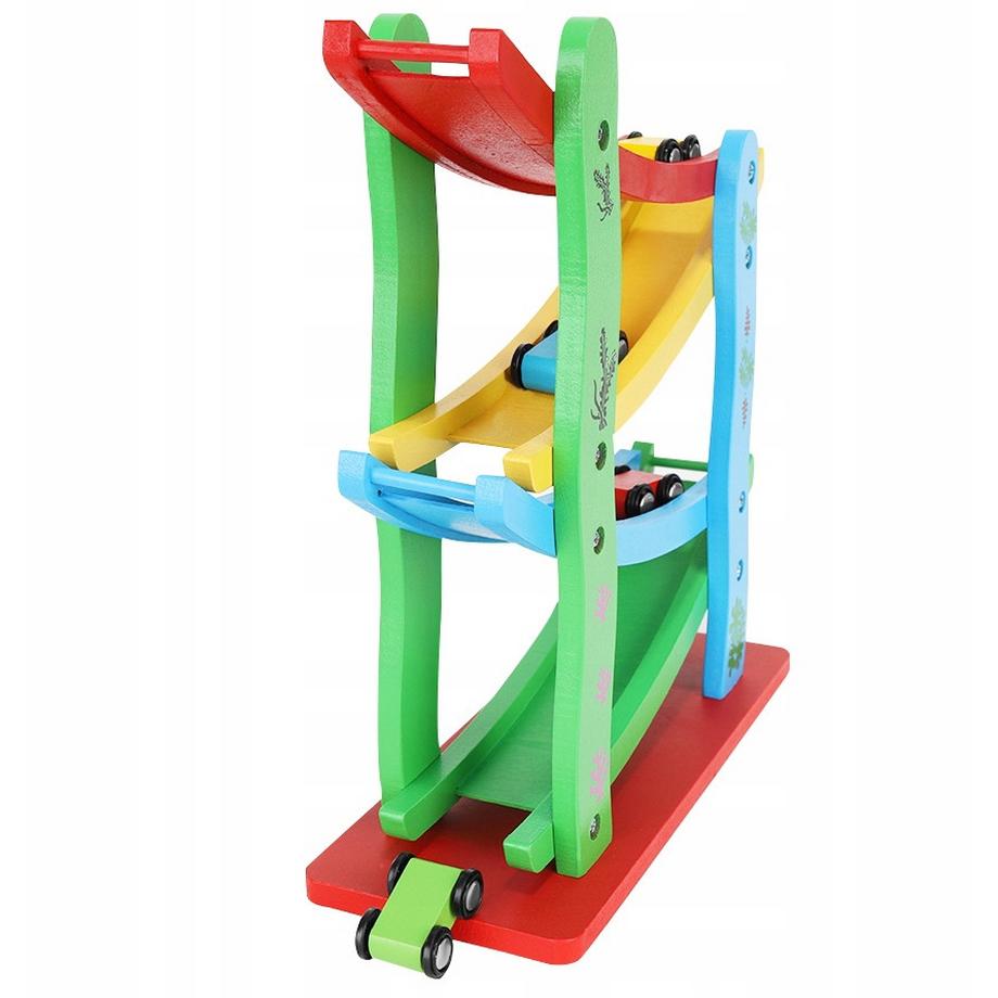 Kruzzel  Rampa di legno con auto colorate - 5 pezzi 