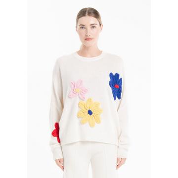 NAMI 27 Maglia girocollo con fiori ricamati a mano a 4 fili - 100% cashmere