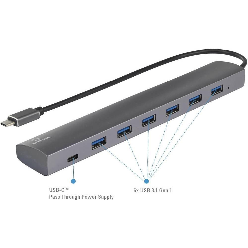 Image of 6+1 Port USB 3.1 (Gen 1) Hub mit Pass-Trough USB-C Anschluss