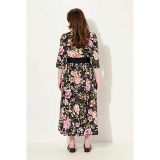 Ulla Popken  Robe maxi en lin mélangé, décolleté rond et manches 3/4. Coupe évasée. 