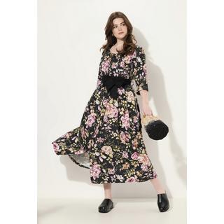 Ulla Popken  Robe maxi en lin mélangé, décolleté rond et manches 3/4. Coupe évasée. 