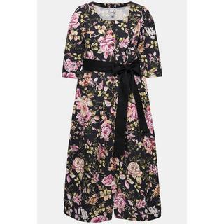 Ulla Popken  Robe maxi en lin mélangé, décolleté rond et manches 3/4. Coupe évasée. 