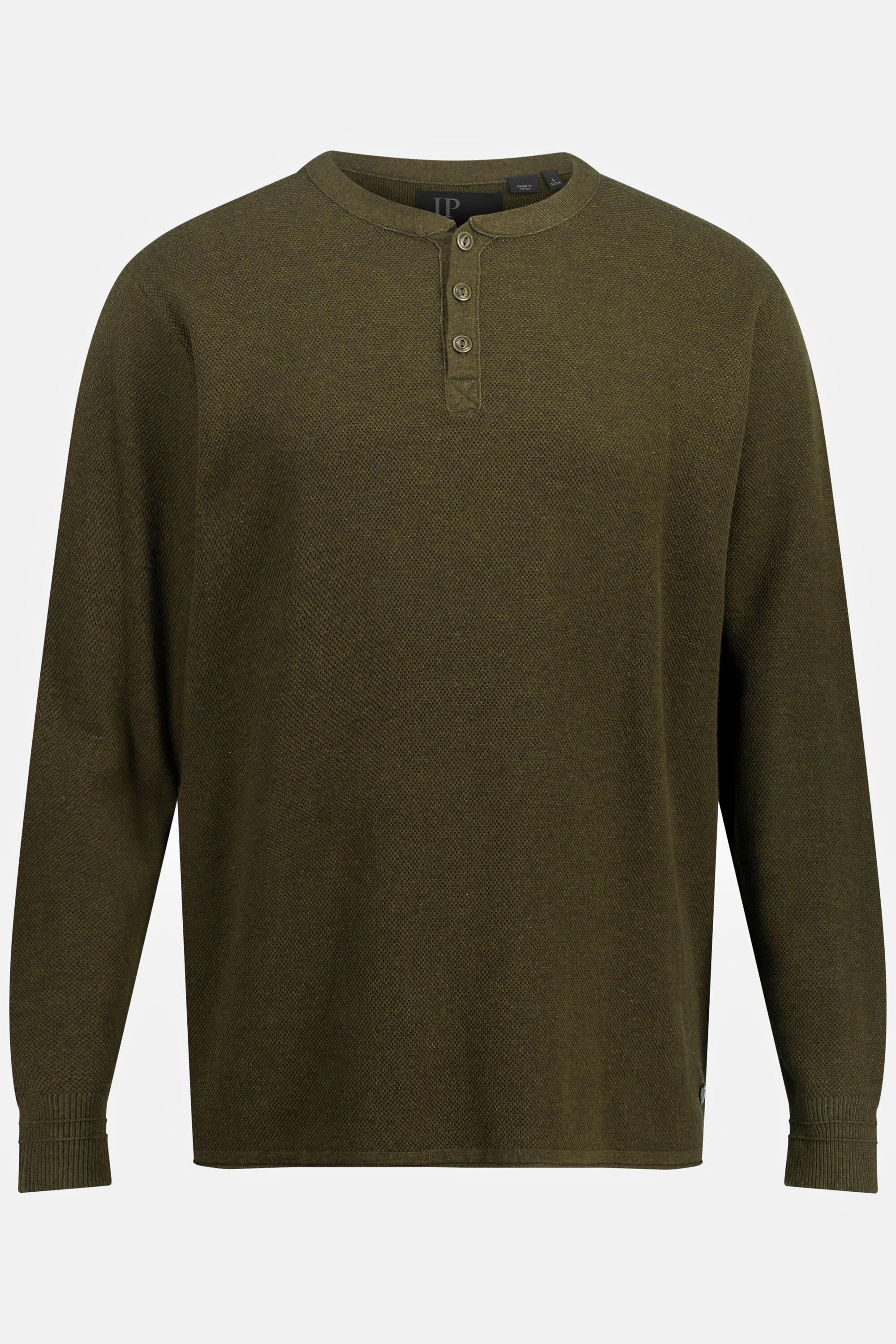 JP1880  Pull style Henley, en maille texturée. Manches longues et col rond. Jusqu'au 8 XL. 