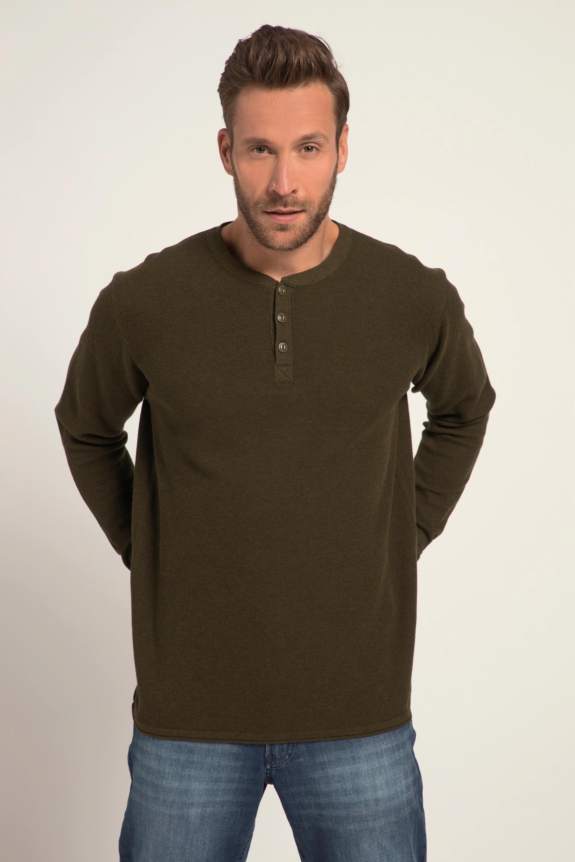 JP1880  Pull style Henley, en maille texturée. Manches longues et col rond. Jusqu'au 8 XL. 