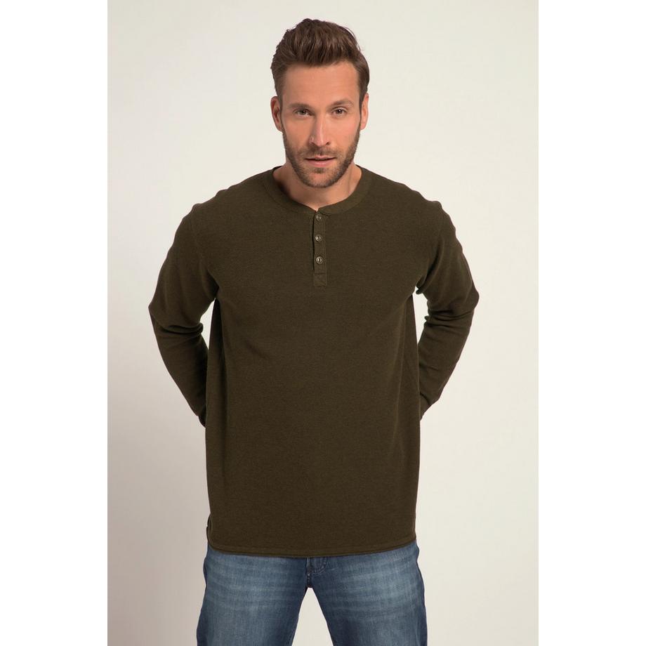 JP1880 Pull Henley Tricoté Manches Longues Maille Structurée Col Rond  