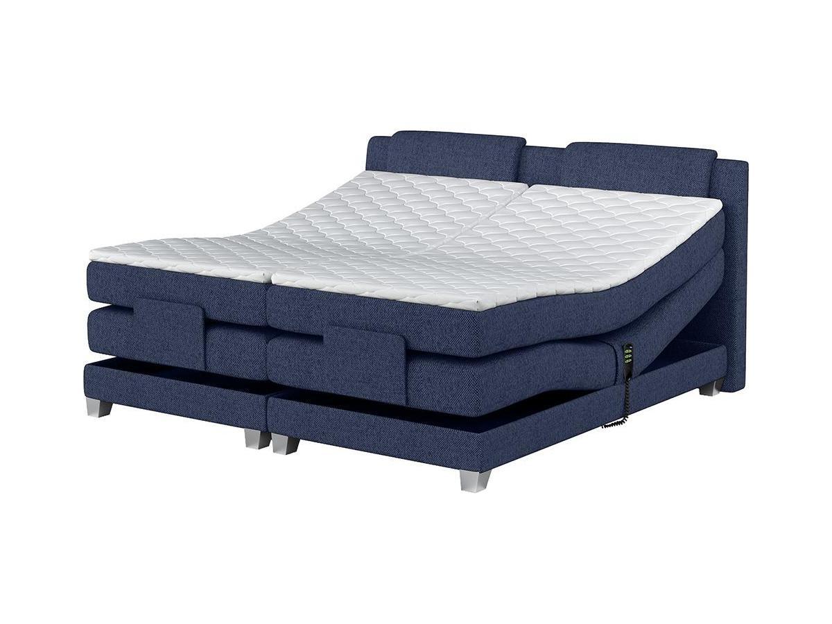 Vente-unique Ensemble complet boxspring tête de lit + sommiers relaxation électrique + matelas + surmatelas - 2 x 90 x 200 cm - Tissu - Denim - CASTEL de PALACIO  