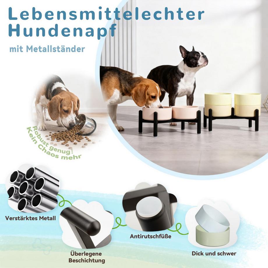 Alopini  Bol pour Chien en Céramique avec Support en Acier Inoxydable - Station d'alimentation Élégante à Double Bol pour Chiens de Petite et Moyenne taille 