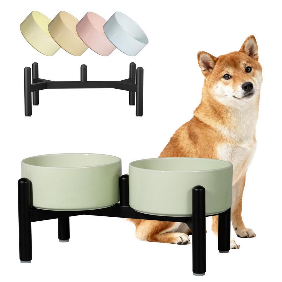 Bol pour Chien en Céramique avec Support en Acier Inoxydable - Station d'alimentation Élégante à Double Bol pour Chiens de Petite et Moyenne taille