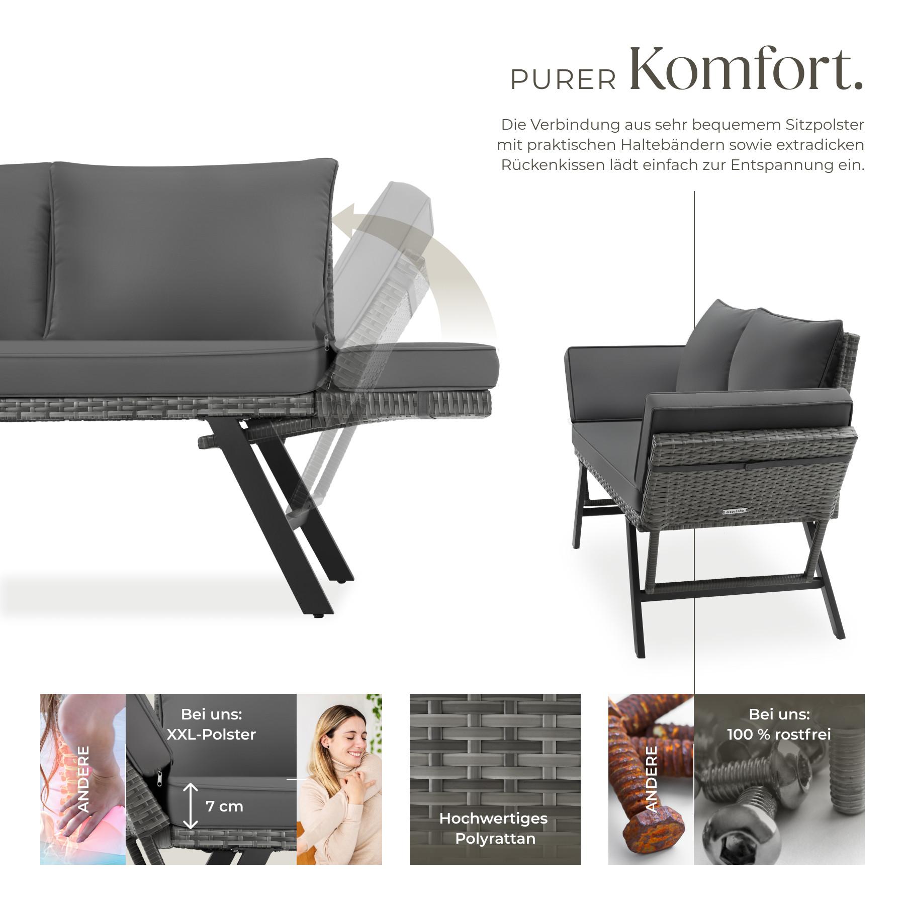 Tectake Rattan-Loungesofa Sintra 2in1 Funktion UV-beständiges und wetterfestes Geflecht  