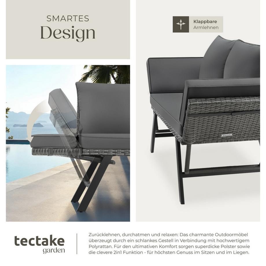 Tectake Canapé lounge en rotin SINTRA avec fonction 2-en-1  