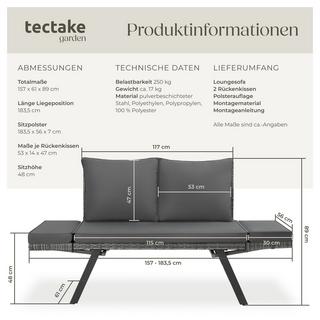 Tectake Rattan-Loungesofa Sintra 2in1 Funktion UV-beständiges und wetterfestes Geflecht  