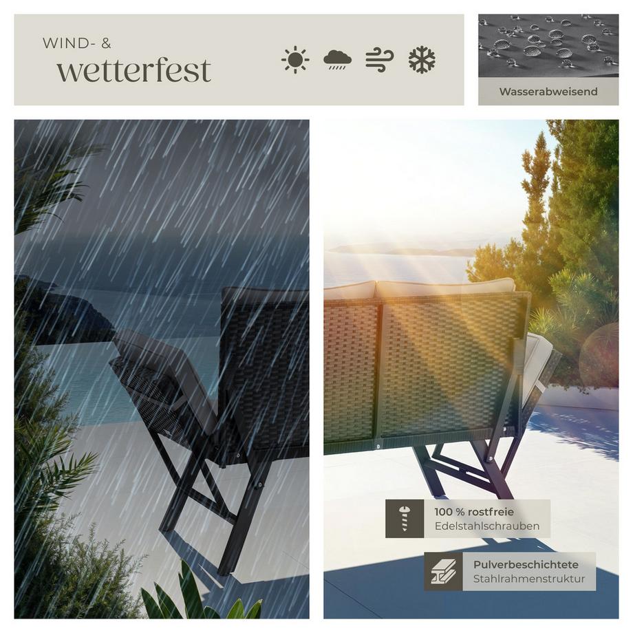 Tectake Rattan-Loungesofa Sintra 2in1 Funktion UV-beständiges und wetterfestes Geflecht  