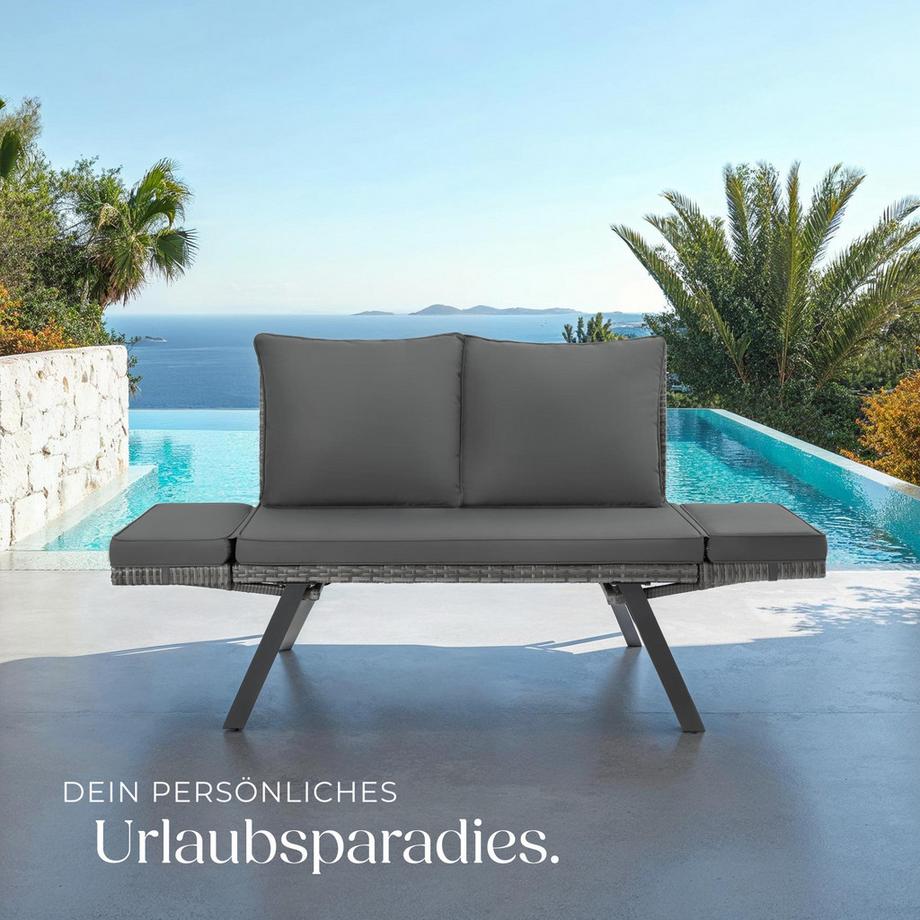 Tectake Rattan-Loungesofa Sintra 2in1 Funktion UV-beständiges und wetterfestes Geflecht  