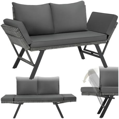 Tectake Rattan-Loungesofa Sintra 2in1 Funktion UV-beständiges und wetterfestes Geflecht  