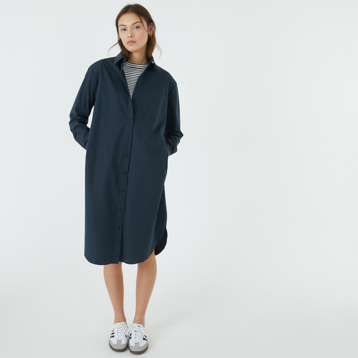 Image of Hemdblusenkleid Mit Langen Ärmeln Damen Blau L
