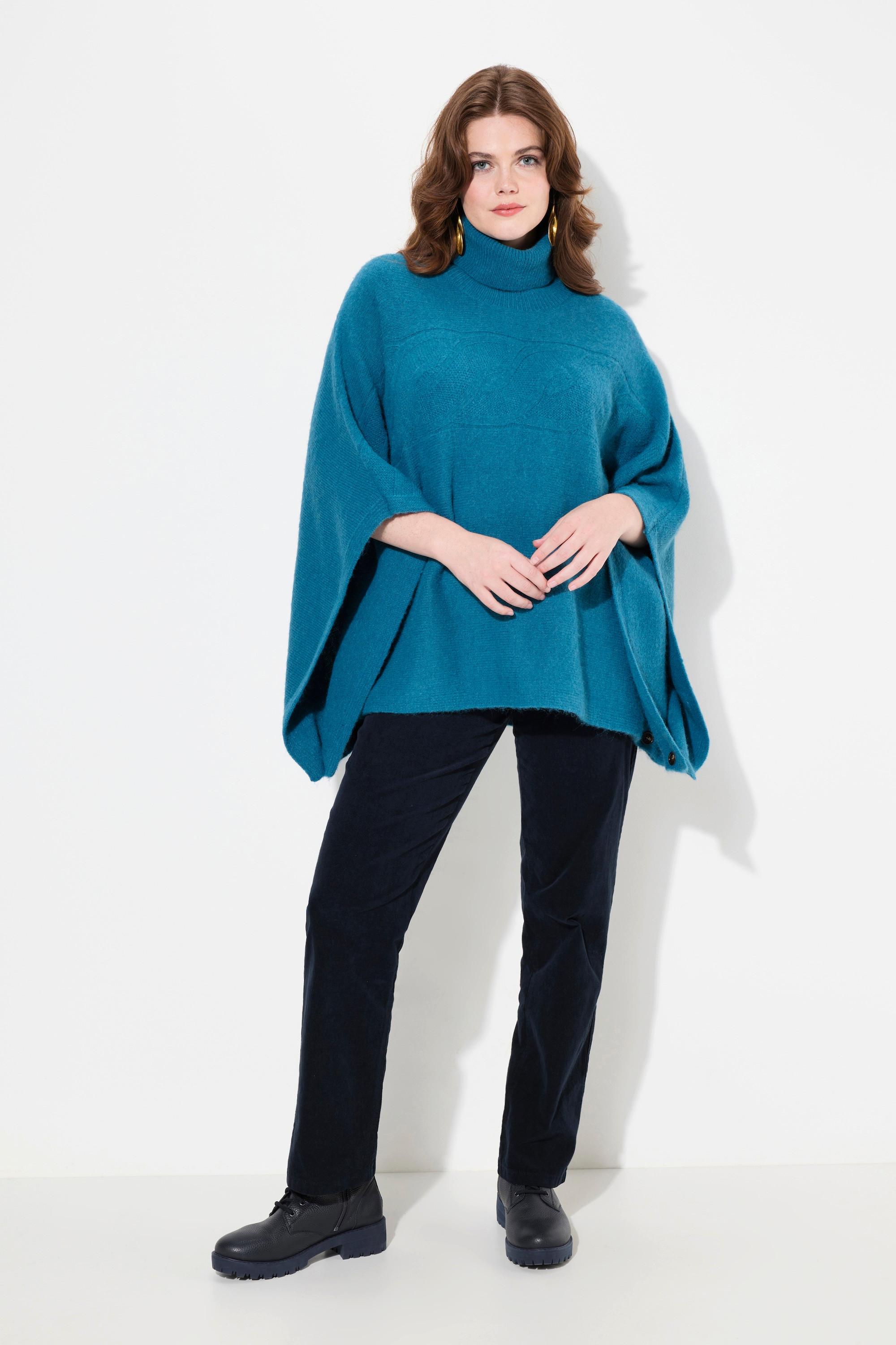 Ulla Popken  Poncho oversize à col roulé, manches courtes 