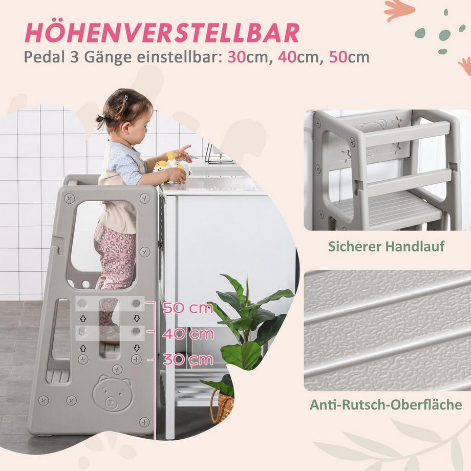 Northio  Lernturm Kinder-Tritthocker, Montessori Lernturm Mit Handgriffe, Höhenverstellbarer Schemel, Küchenhelfer Für Kinder 1,5 Bis 5 Jahre 
