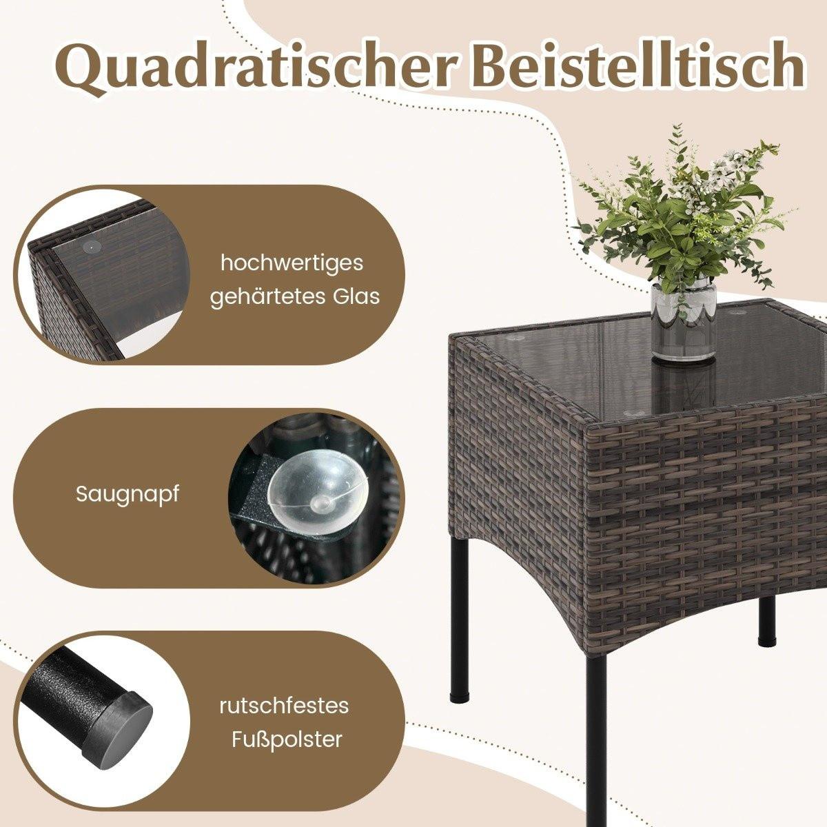 Northix 3 pezzi Set poltrona in rattan con tavolino in vetro e cuscini set conversazione set mobili da giardino sedie da giardino  