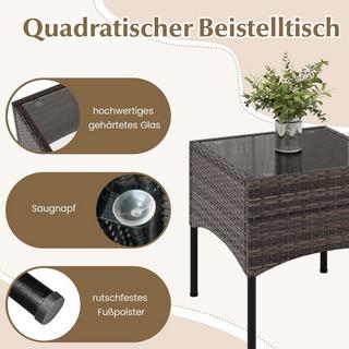 Northix 3 pezzi Set poltrona in rattan con tavolino in vetro e cuscini set conversazione set mobili da giardino sedie da giardino  