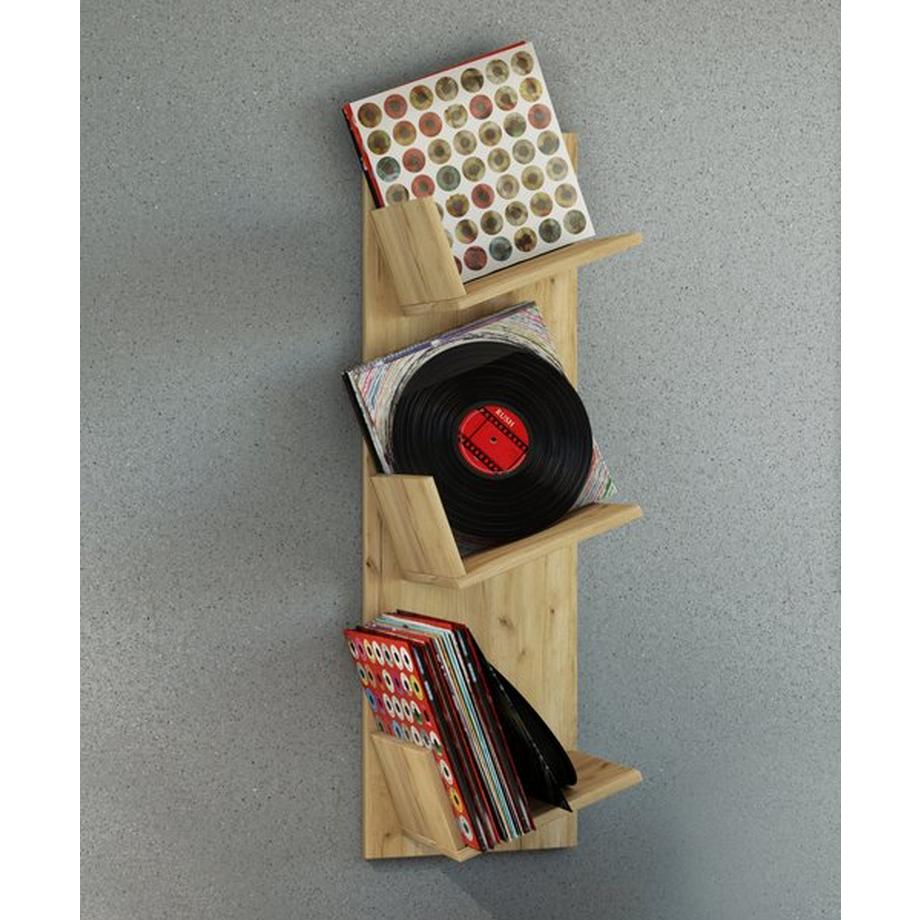 VCM Holz Wandregal | Wandboard mit drei großen Fächer | Platz für 100 Schallplatten | kann auch für Bücher verwendet werden | Maße: H. 106 x B. 33 x T. 26  
