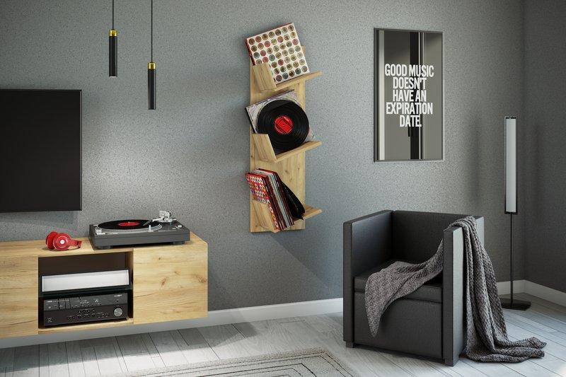 VCM Holz Wandregal | Wandboard mit drei großen Fächer | Platz für 100 Schallplatten | kann auch für Bücher verwendet werden | Maße: H. 106 x B. 33 x T. 26  