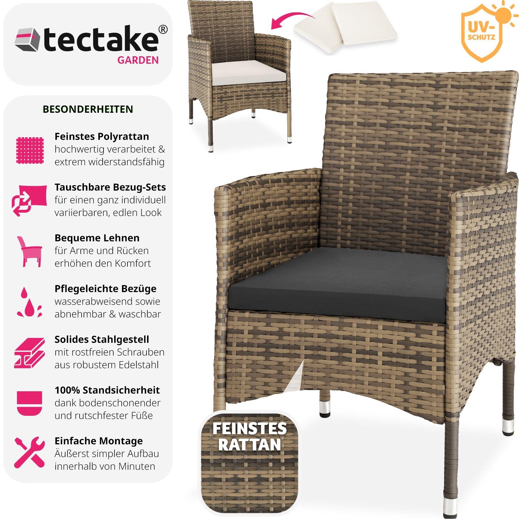 Tectake 2 Sedie da giardino in rattan + 4 rivestimenti di ricambio  