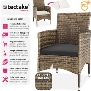 Tectake 2 Sedie da giardino in rattan + 4 rivestimenti di ricambio  