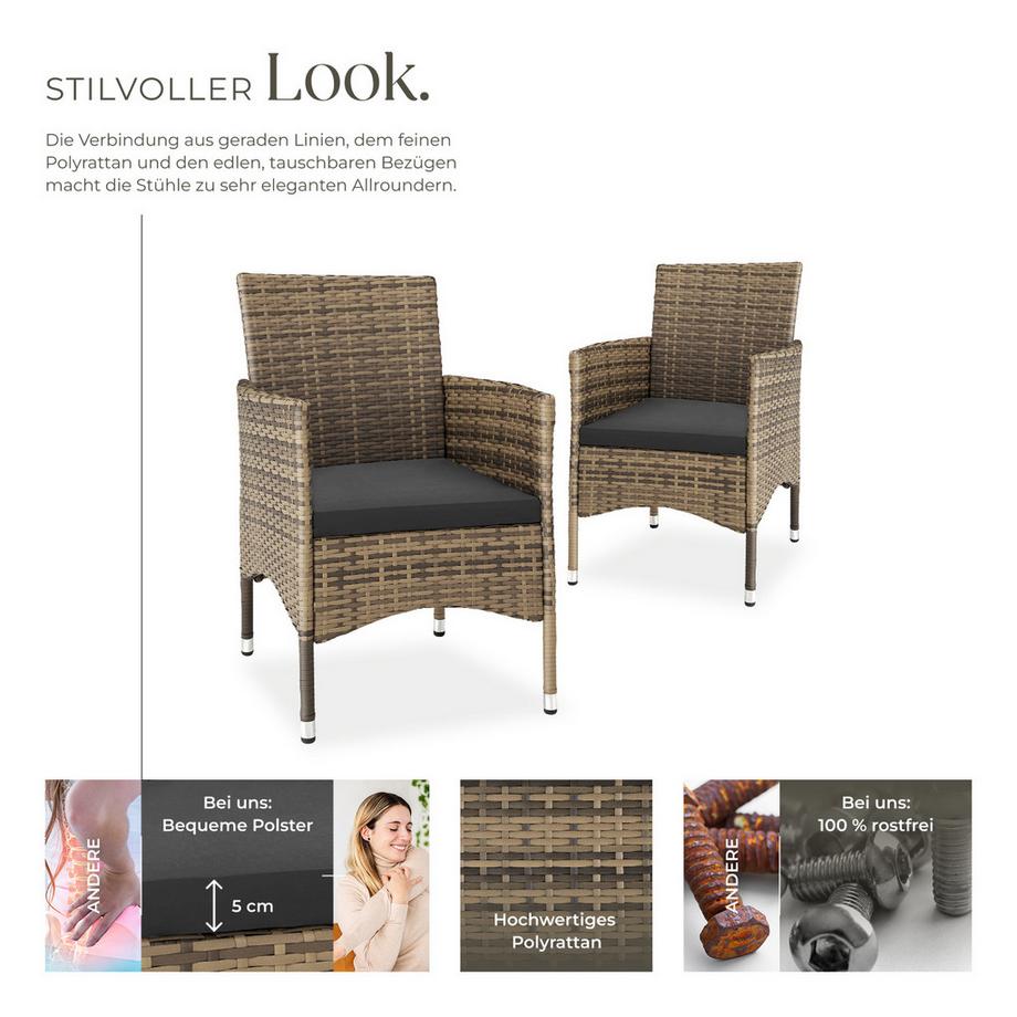 Tectake 2er Set Rattanstuhl Nantes widerstandsfähig UV-beständig  