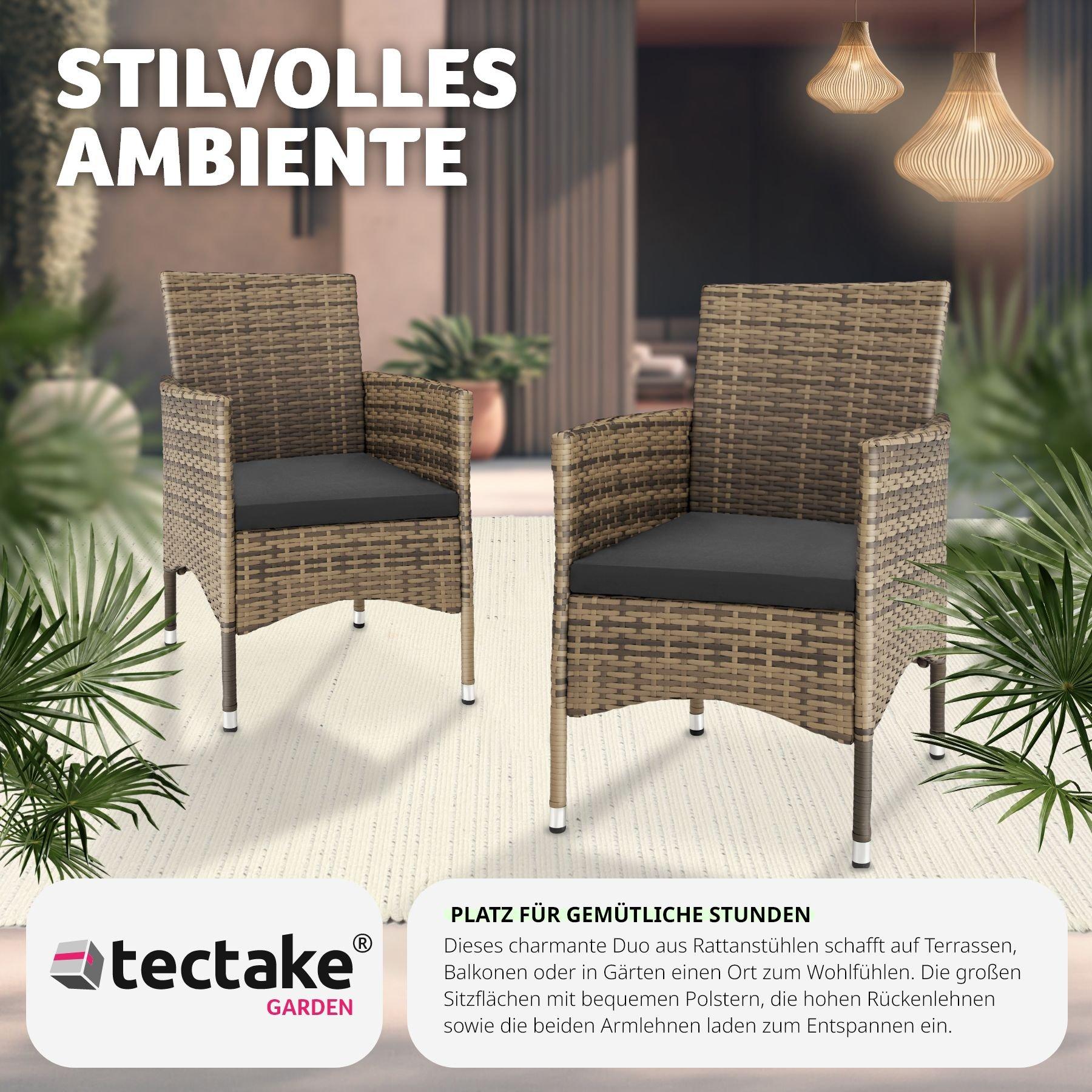 Tectake 2 Sedie da giardino in rattan + 4 rivestimenti di ricambio  