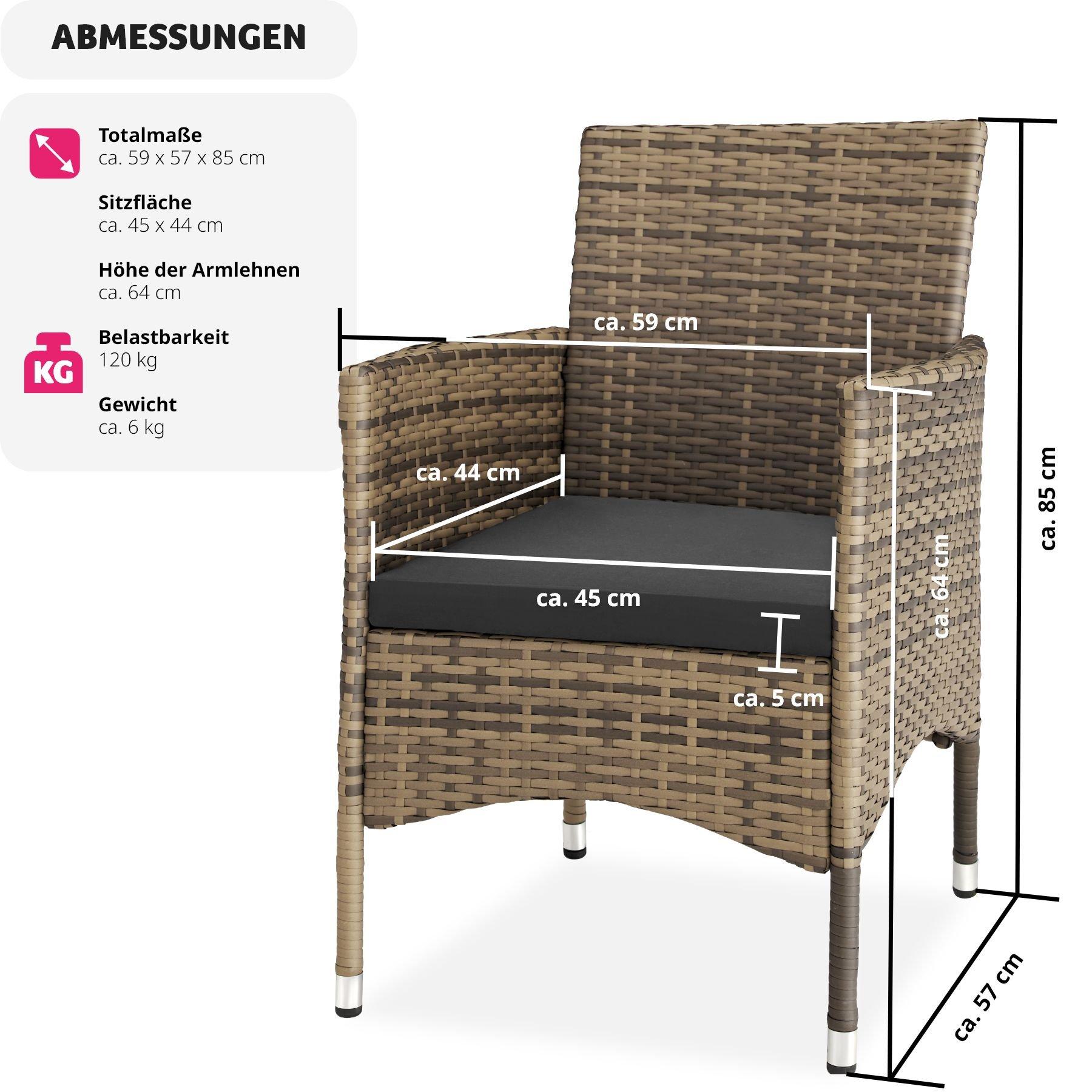 Tectake Lot de 2 fauteuils de jardin en rotin avec 2 sets de housses  