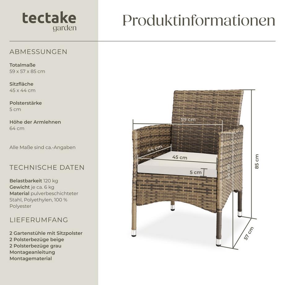 Tectake 2er Set Rattanstuhl Nantes widerstandsfähig UV-beständig  