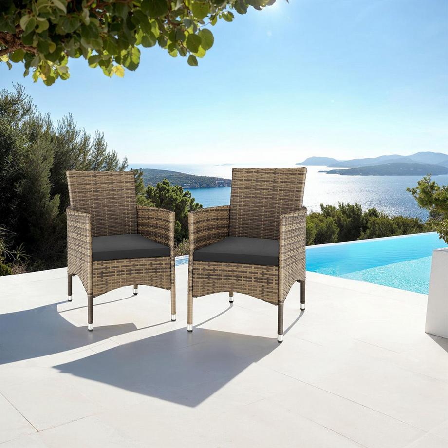 Tectake 2er Set Rattanstuhl Nantes widerstandsfähig UV-beständig  