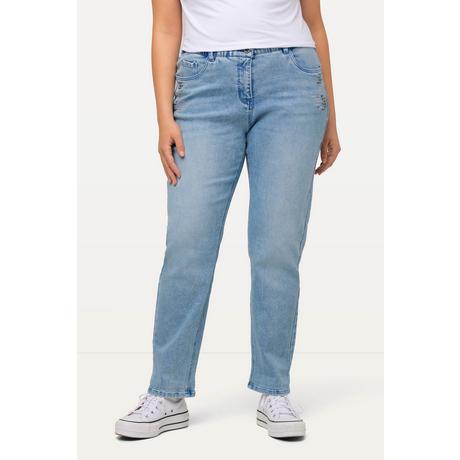 Ulla Popken  Boyfriend jeans con taglio della gamba ampio, glitter e cintura comoda 