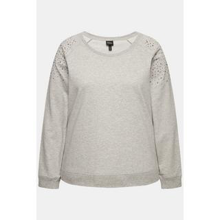 Ulla Popken  Sweat-shirt oversize, col rond et manches longues. Rivets fantaisie. 