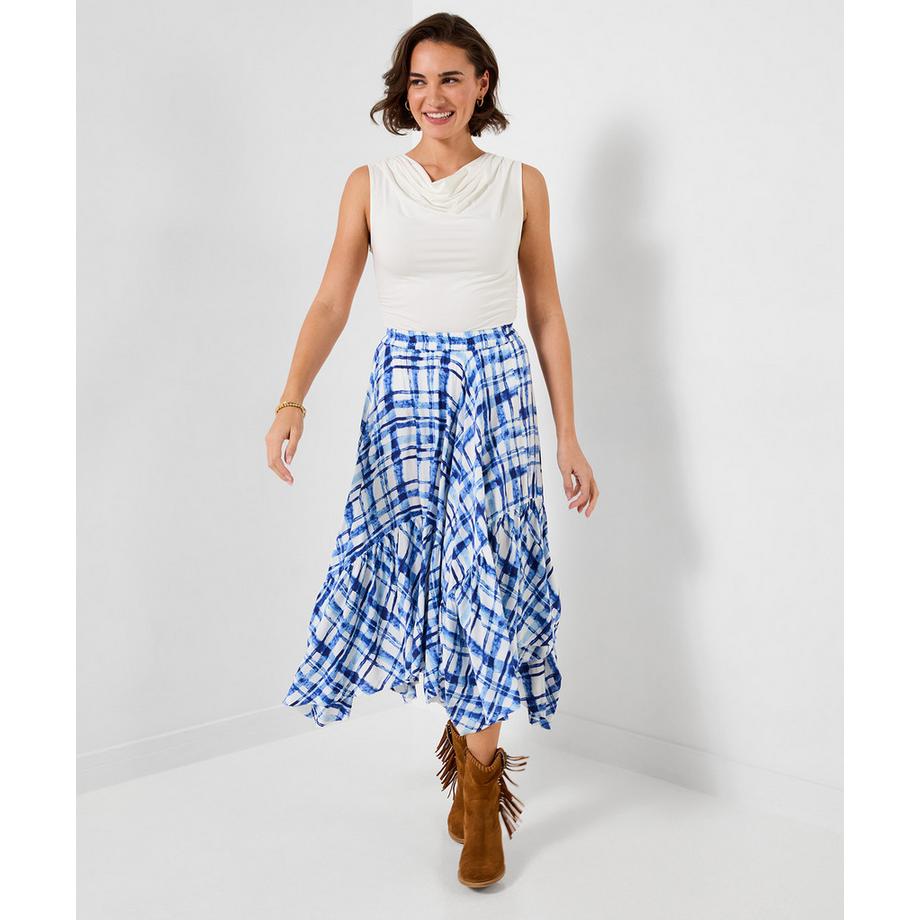 Maxirock mit Karomuster und Zipfelsaum
