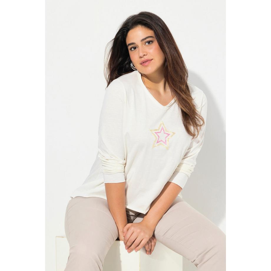 Ulla Popken Maglia stella taglio svasato maniche lunghe scollo a V  