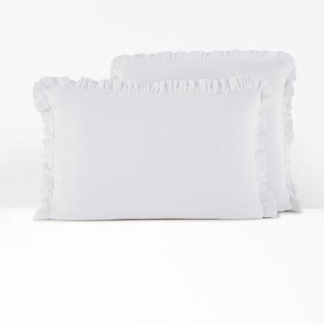 Taie d'oreiller unie gaze de coton à volant