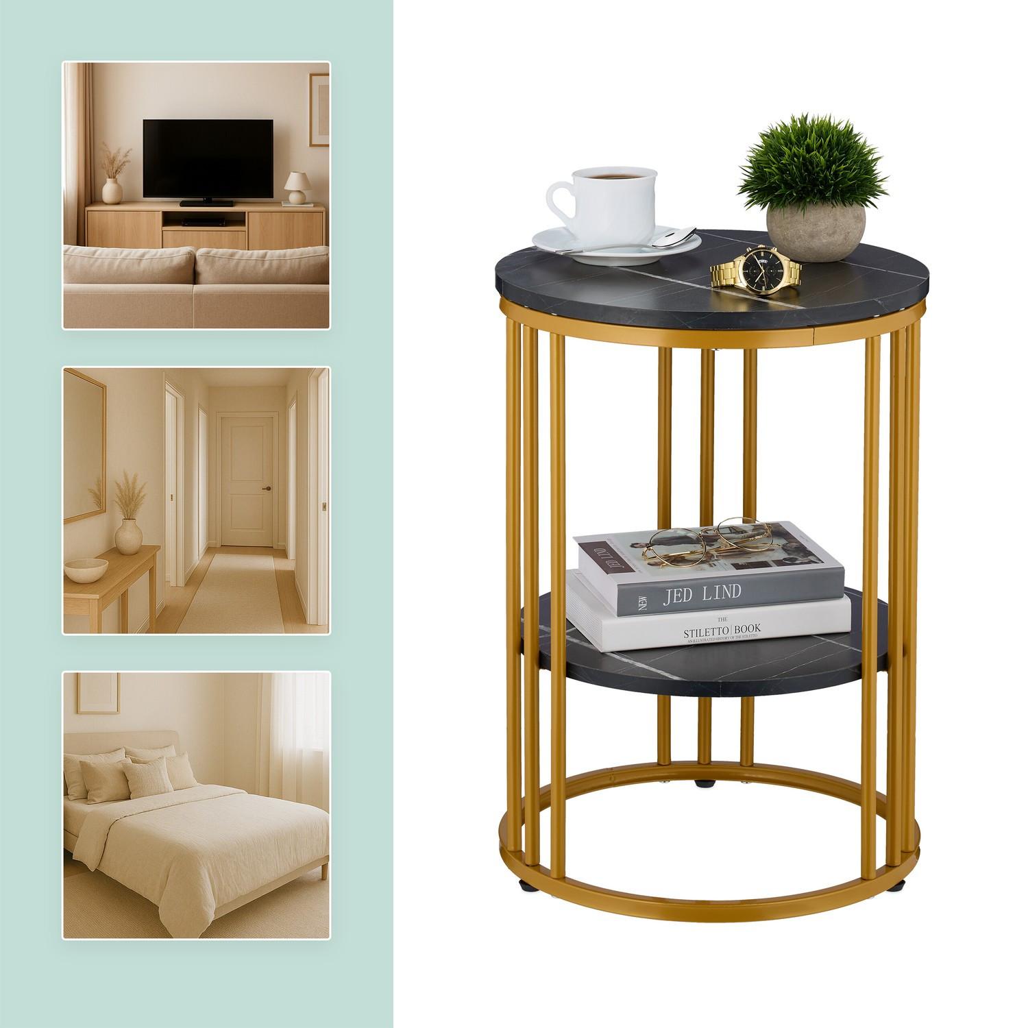 Northix Runder Beistelltisch in Marmoroptik  