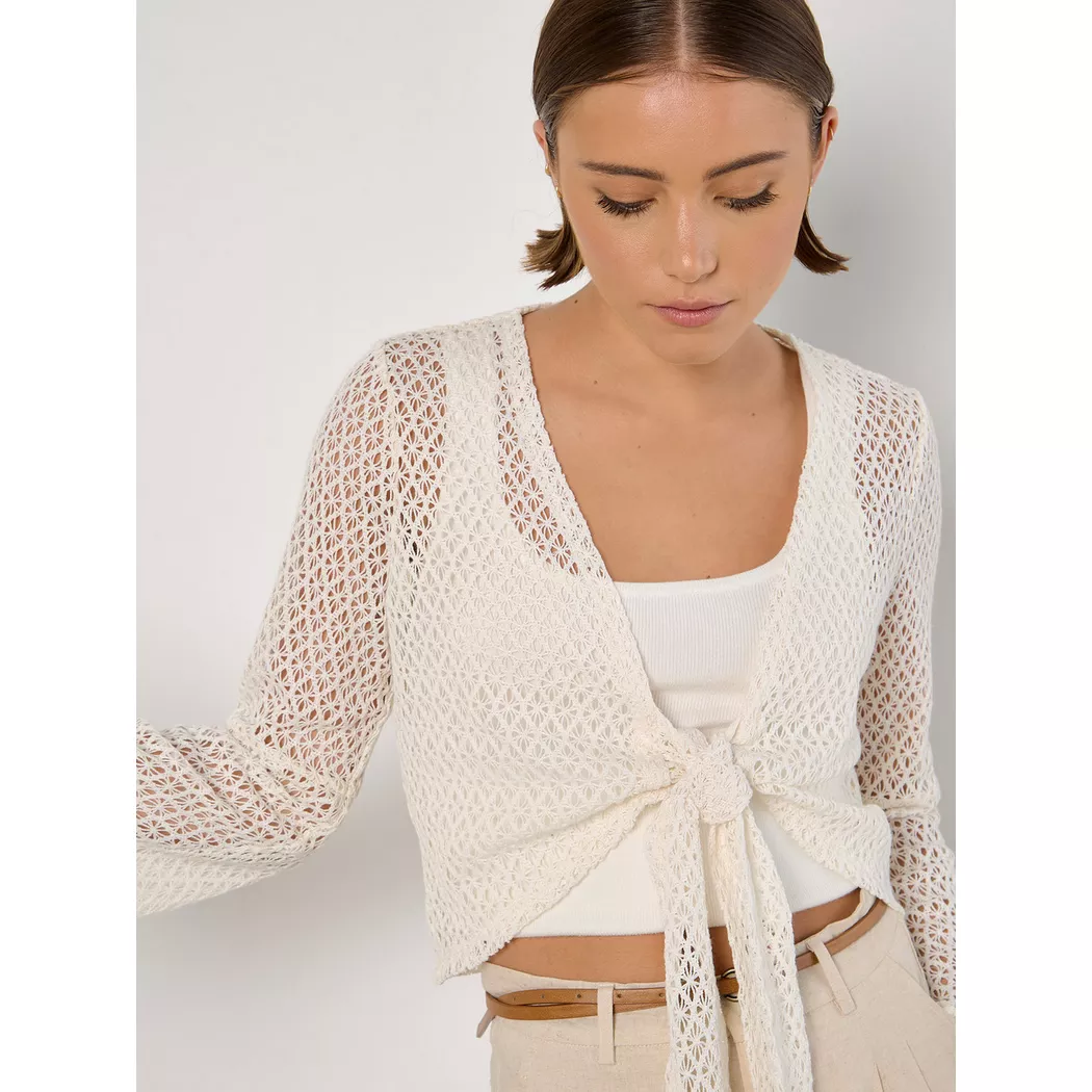APRICOT - Gehäkelte Diamant-Krawatten-Strickjacke, für Damen, Weiss, Größe L