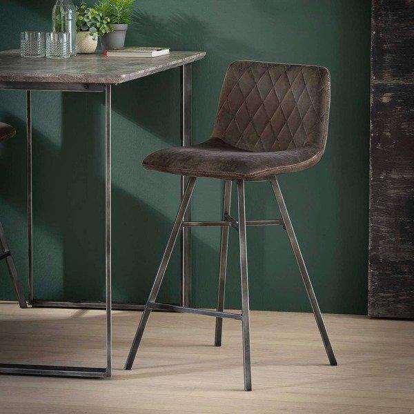 mutoni Tabouret de bar diamant tube plat velours anthracite  