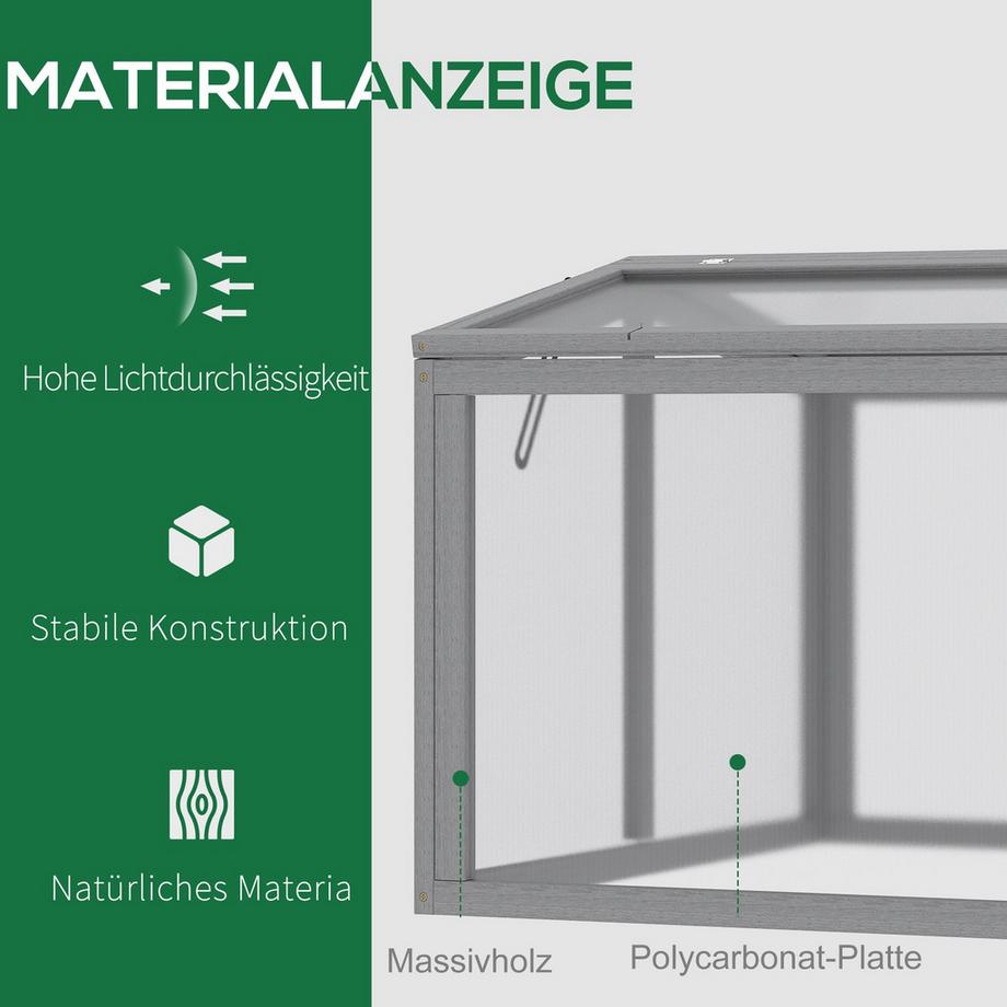 Northio Frühbeet Treibhaus Gewächshaus Frühbeetkasten Pflanzenbeet Mit Abdeckung Aus Holz Und Polycarbonat Wetterfest Hellgrau 90 X 80 X 58 Cm  