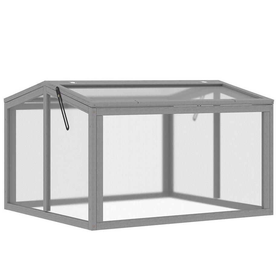 Northio Frühbeet Treibhaus Gewächshaus Frühbeetkasten Pflanzenbeet Mit Abdeckung Aus Holz Und Polycarbonat Wetterfest Hellgrau 90 X 80 X 58 Cm  