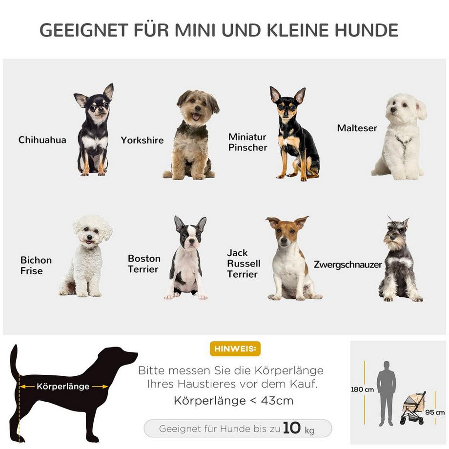 Northio  Poussette Pour Chien - Poussette Pour Petits Chiens Et Chats - Chariot Pour Animaux Domestiques - Oxford - Marron Clair - 76,5 X 52 X 95 Cm 