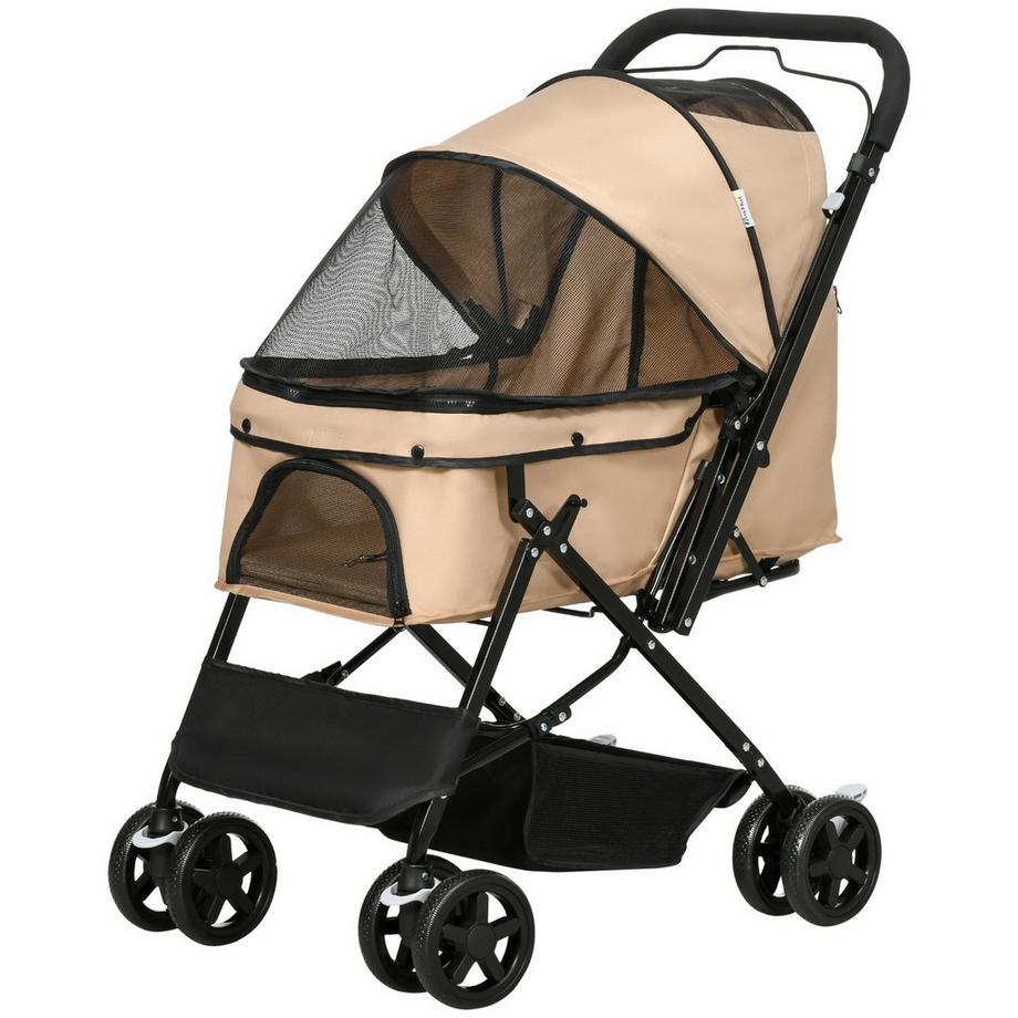 Northio  Poussette Pour Chien - Poussette Pour Petits Chiens Et Chats - Chariot Pour Animaux Domestiques - Oxford - Marron Clair - 76,5 X 52 X 95 Cm 