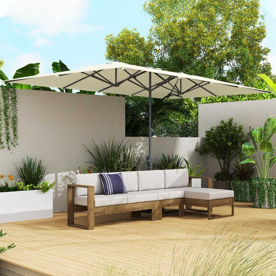 Northio Parasol double avec manivelle 451 x 264 cm, protection UV 50+, parasol de jardin coupe-vent, parasol de marché en aluminium, protection solaire pour balcon, terrasse, jardin, blanc crème  
