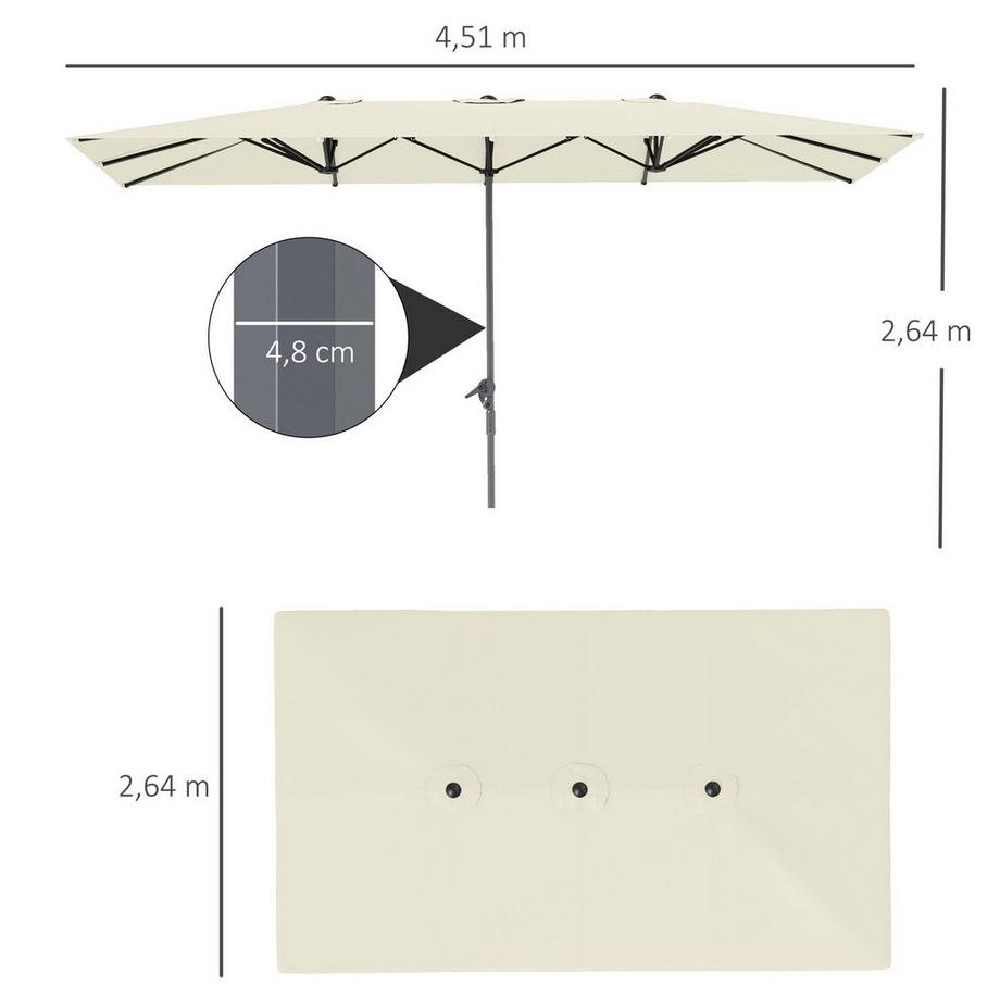 Northio Parasol double avec manivelle 451 x 264 cm, protection UV 50+, parasol de jardin coupe-vent, parasol de marché en aluminium, protection solaire pour balcon, terrasse, jardin, blanc crème  