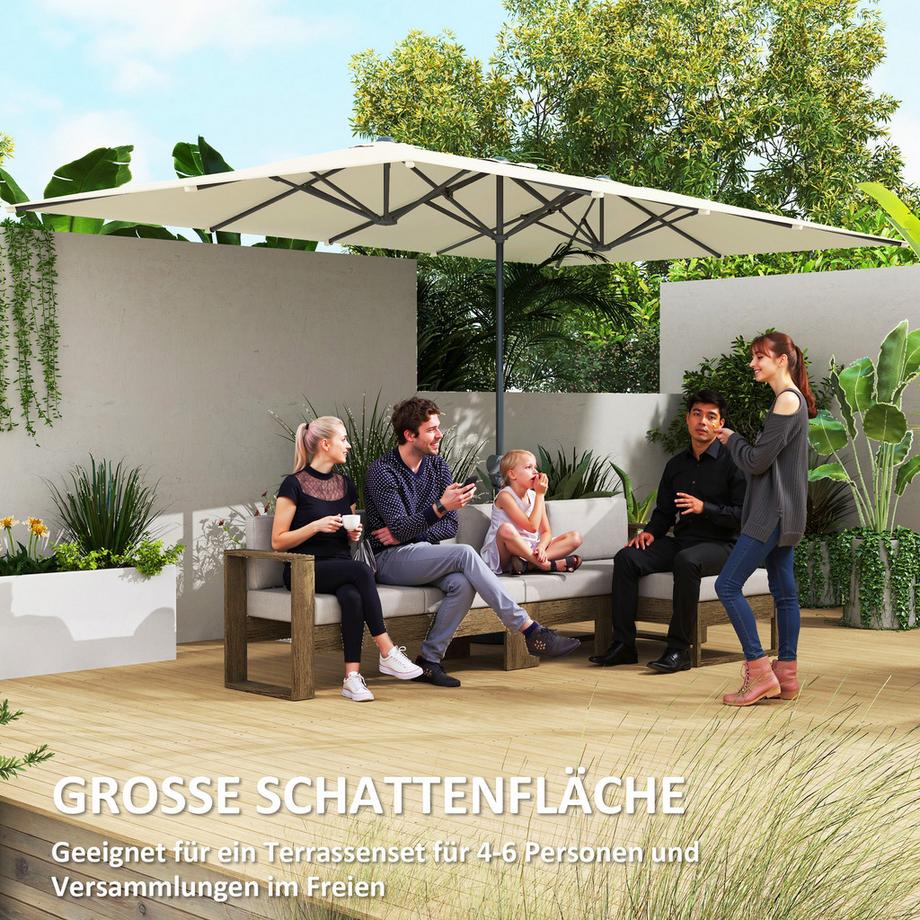 Northio Parasol double avec manivelle 451 x 264 cm, protection UV 50+, parasol de jardin coupe-vent, parasol de marché en aluminium, protection solaire pour balcon, terrasse, jardin, blanc crème  