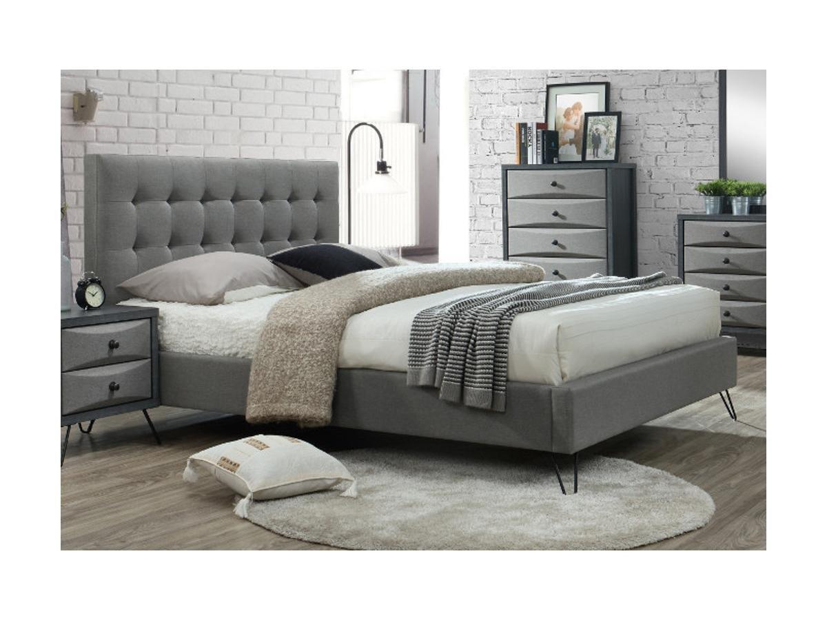 Vente-unique Letto 140 x 190 cm con testata trapuntata Tessuto Grigio + Materasso - COSTANZA  