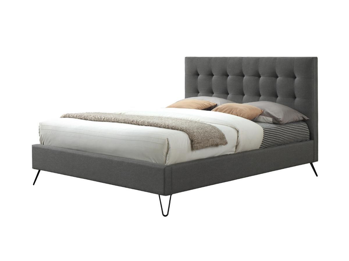 Vente-unique Letto 140 x 190 cm con testata trapuntata Tessuto Grigio + Materasso - COSTANZA  